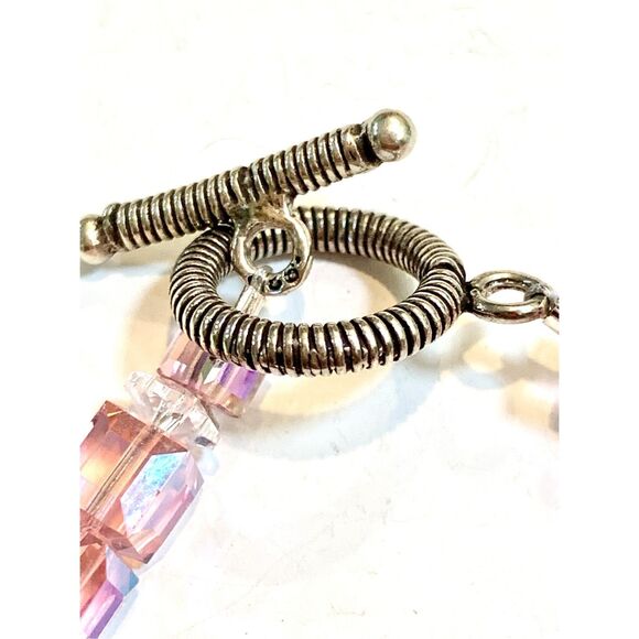Pink Cube Crystal Aurora Borealis Stunning Handmade Bracelet #vintage #handmade - Picture 3 of 4